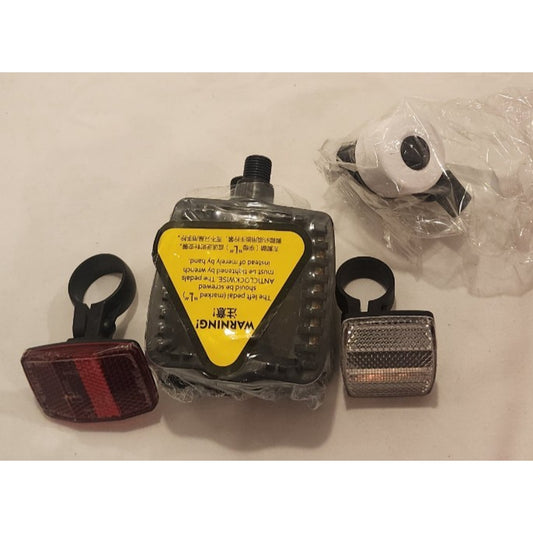 Bike Pedals, Reflectors and Bell kit - For Replacements - 7/16 Pedal Threads