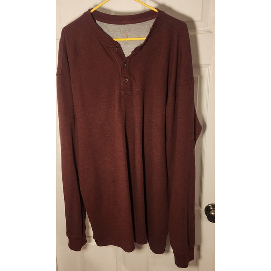 RedHead Mens 2XL Burgundy Thermal Long Sleeve Henley Shirt Button Waffle Knit