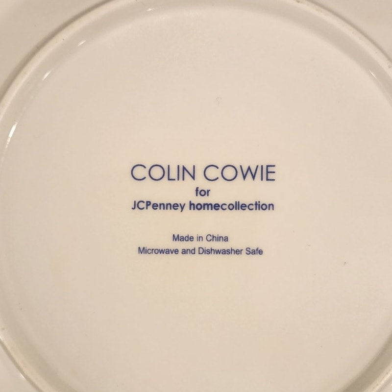 Set of 4 Colin Cowie Salad Plates Silver Trim White Pattern Good