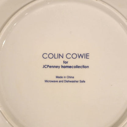 Set of 4 Colin Cowie Salad Plates Silver Trim White Pattern Good