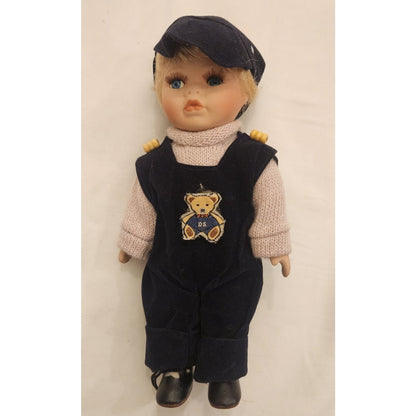 Vintage porcelain doll - 8.5" Inches Tall - Soft Body, Cute Outfit - Bad Eye