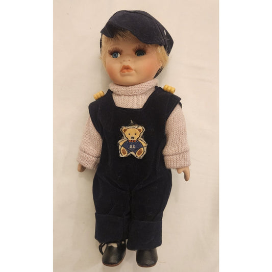 Vintage porcelain doll - 8.5" Inches Tall - Soft Body, Cute Outfit - Bad Eye