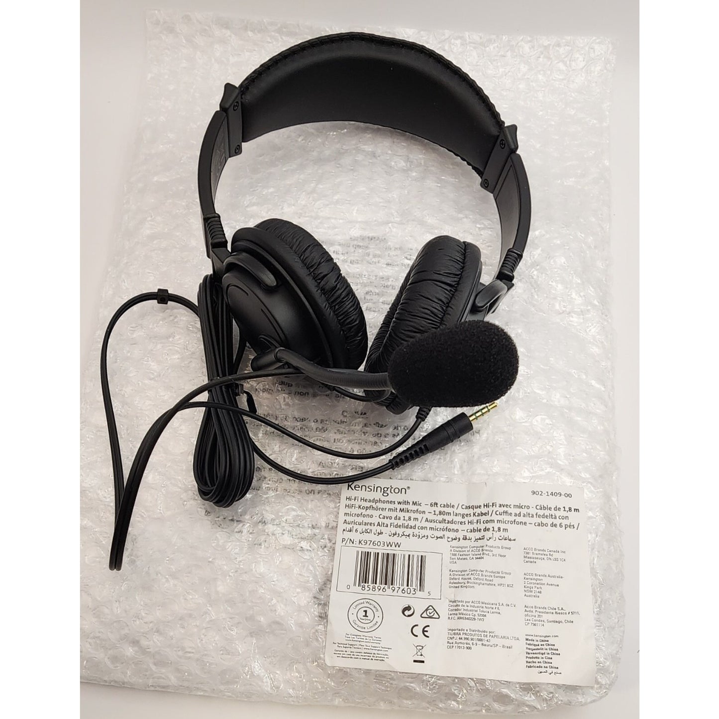 Kensington- Hi-Fi Headphones with Microphone -K97603WW - Black- Universal- 3.5mm
