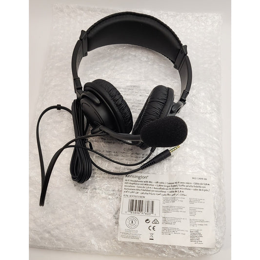 Kensington- Hi-Fi Headphones with Microphone -K97603WW - Black- Universal- 3.5mm