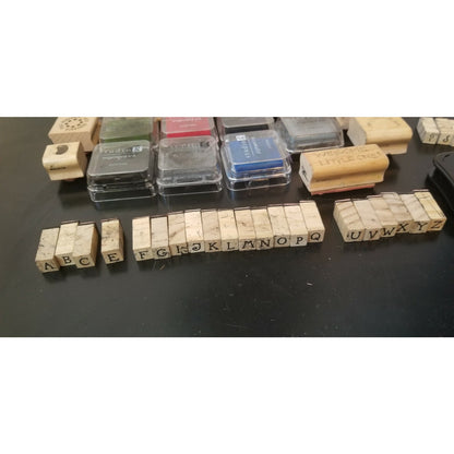 Rubber Stamp Lot,1 full alphabet, many other stamps. large, med, small - Ink too