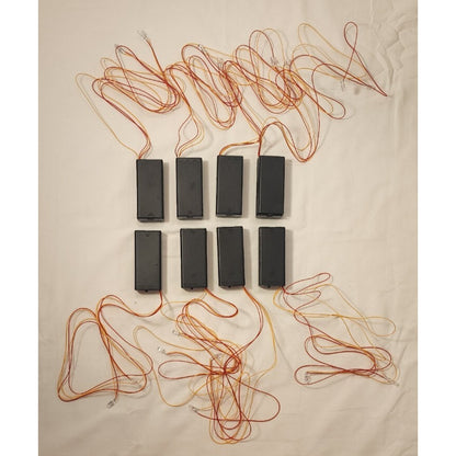 Lot of 8 - 2 AA battery case holder - w/ON-OFF switch & two RED LED lights each