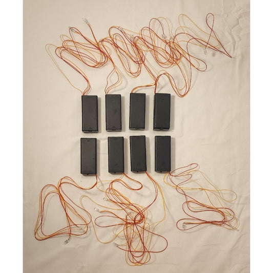 Lot of 8 - 2 AA battery case holder - w/ON-OFF switch & two RED LED lights each