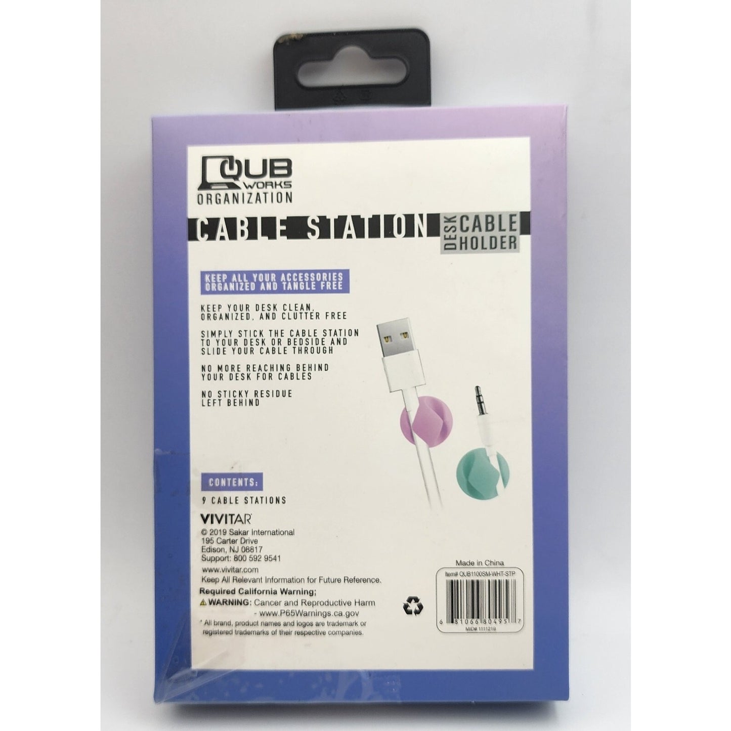 9 Pack of Cable Station Desk Cable Holders - QUB Works, White