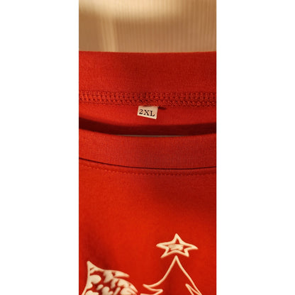 Merry Christmas Graphic Tee Red 2XL Holiday Trees Leopard Plaid