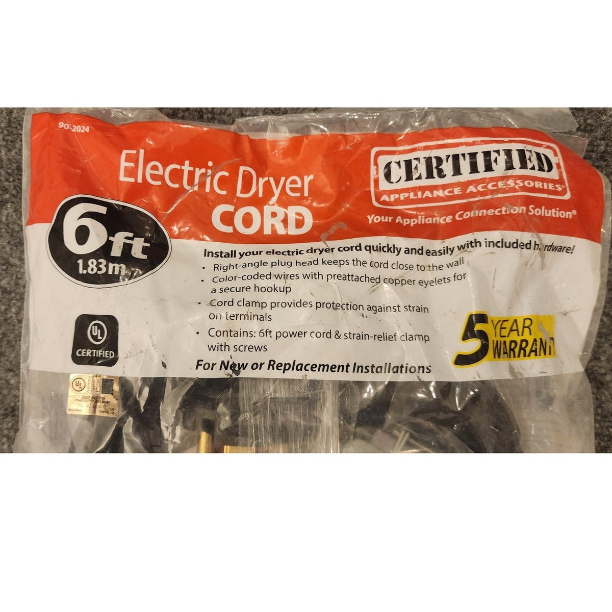 Certified Appliance Electric Dryer Power Cord Replacement 6ft Heavy Duty