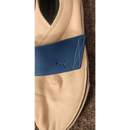 Vintage Puma Sportstyle Canvas Slip On Deck Shoes Sneakers Cream Blue Strap