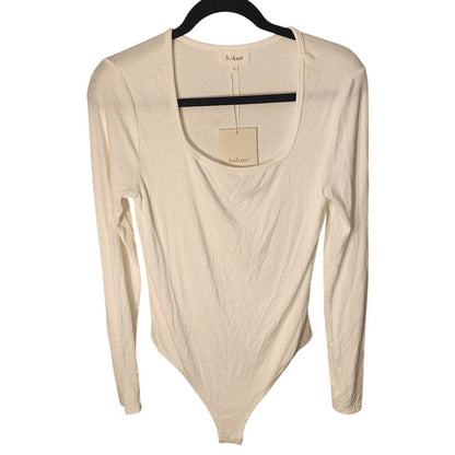 Bohme- White Ribbed Long Sleeve Bodysuit Women's-XL NWT BHM1430WT Scoop Neck New
